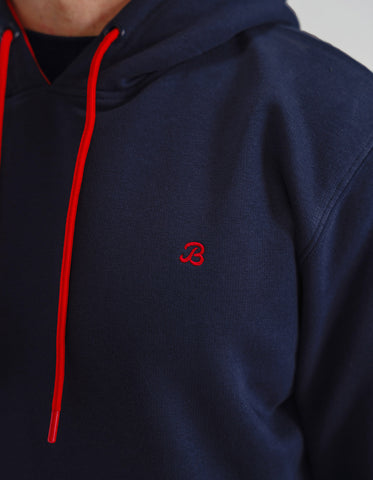 Navy and Red Fleece Pullover Hoodie