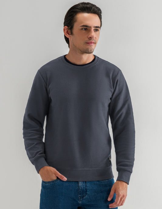 Sweat-shirt ras du cou en tissu éponge anthracite