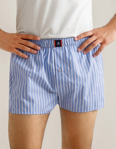 Boxer tissé à rayures bleu ciel