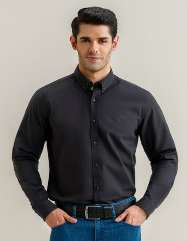 Chemise décontractée boutonnée à manches longues noire