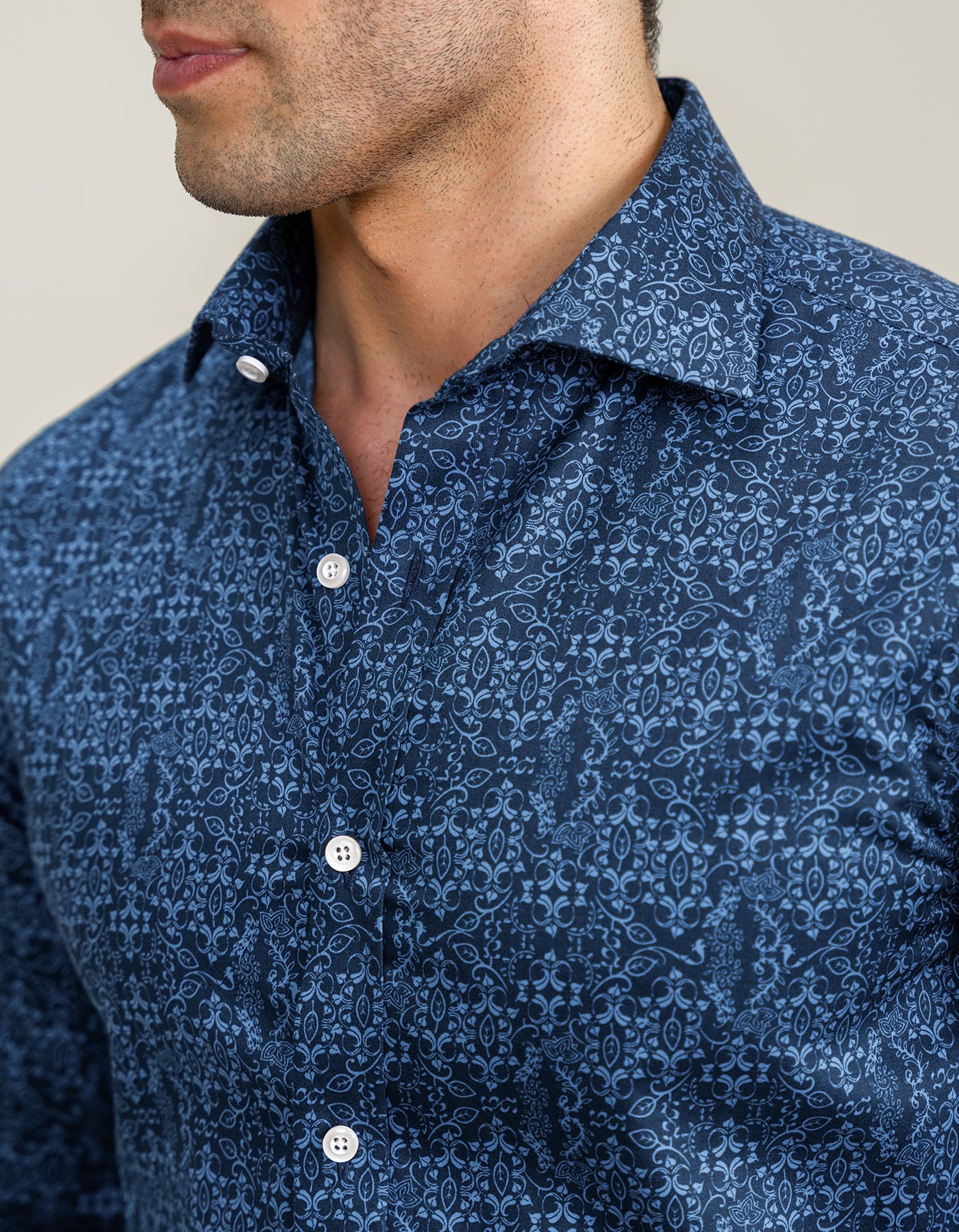 Classic navy and blue patterned dress shirt