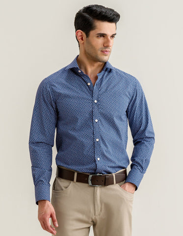Chemise à motifs - Bleu Oxford