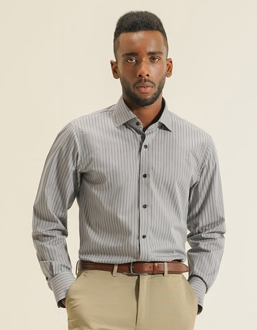Chemise grise à rayures bleu marine