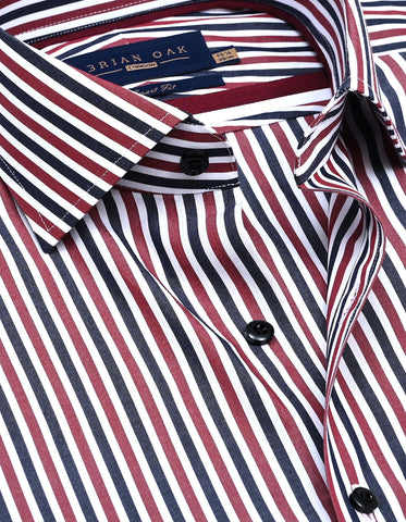 Maroon Striped Cotton Dress Shirt