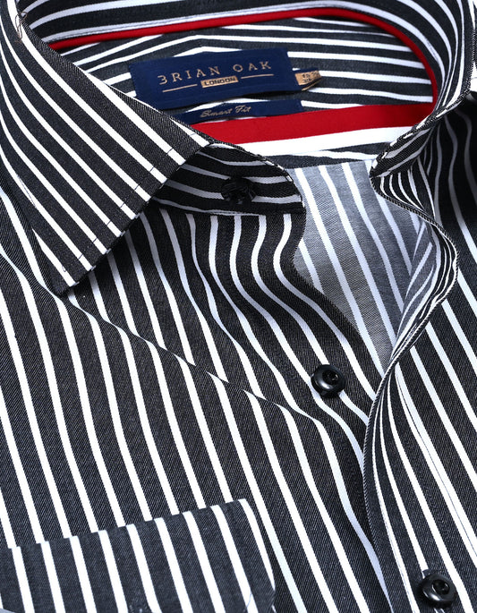 Black Striped Cotton Dress Shirt