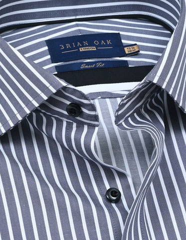 Chemise homme en coton à rayures grises et blanches