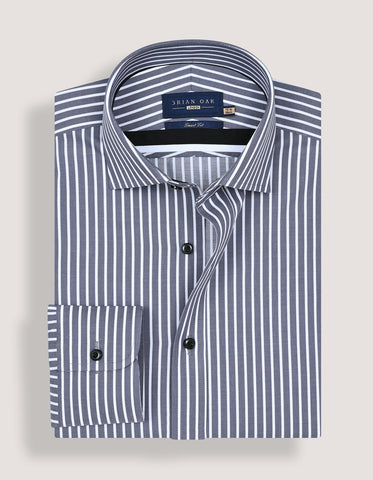 Chemise homme en coton à rayures grises et blanches