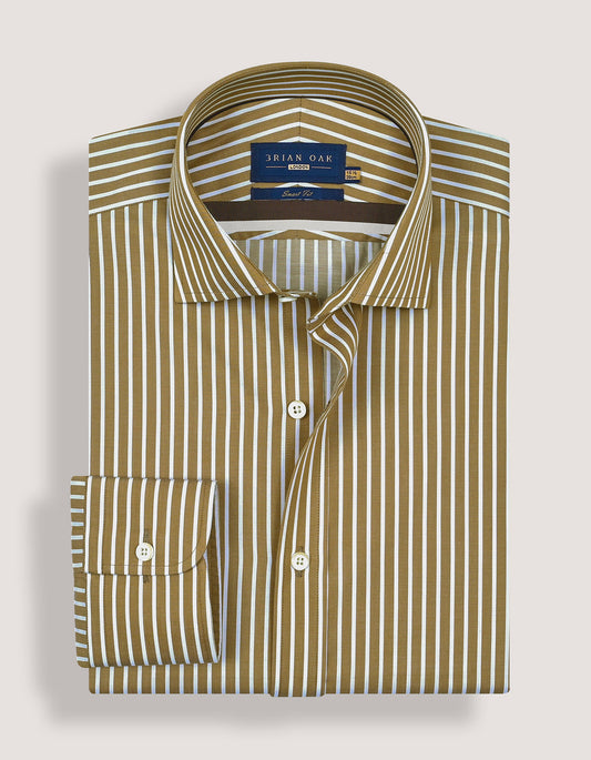 Beige Striped Cotton Dress Shirt