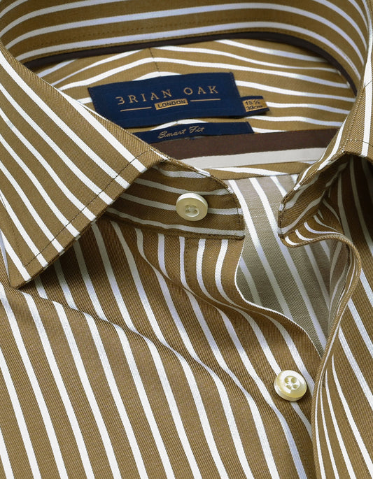 Beige Striped Cotton Dress Shirt