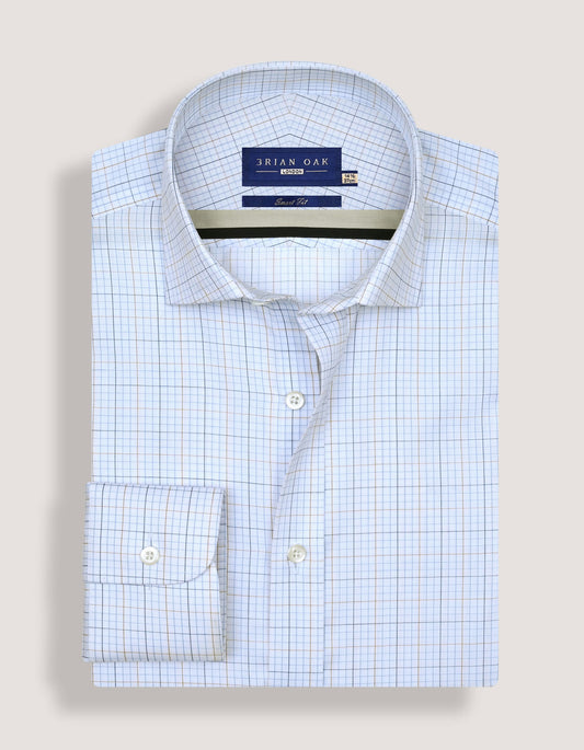 Chemise à carreaux – Bleu et marron clair