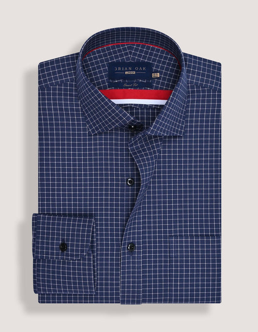 Smart Fit Navy Cotton Check Shirt