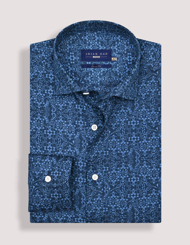 Stylish navy and blue patterned formal shirt