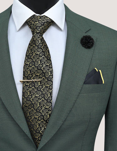 Ensemble cravate cachemire noir et jaune