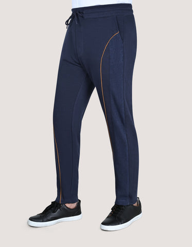 Pantalon de survêtement uni en tissu éponge bleu marine