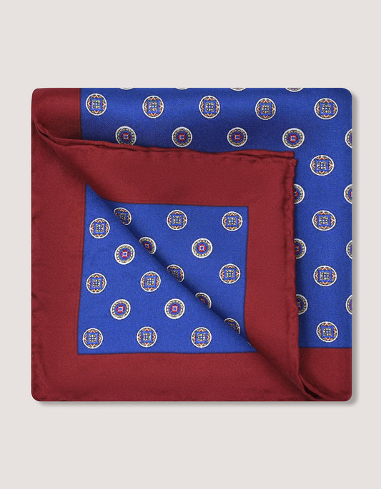 Pochette en soie à motifs géométriques bleu roi