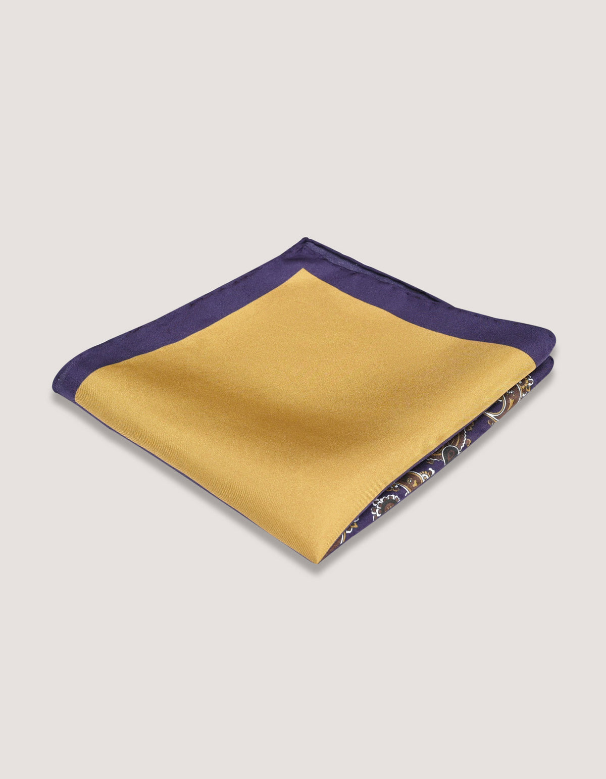 Pochette en soie violette et moutarde