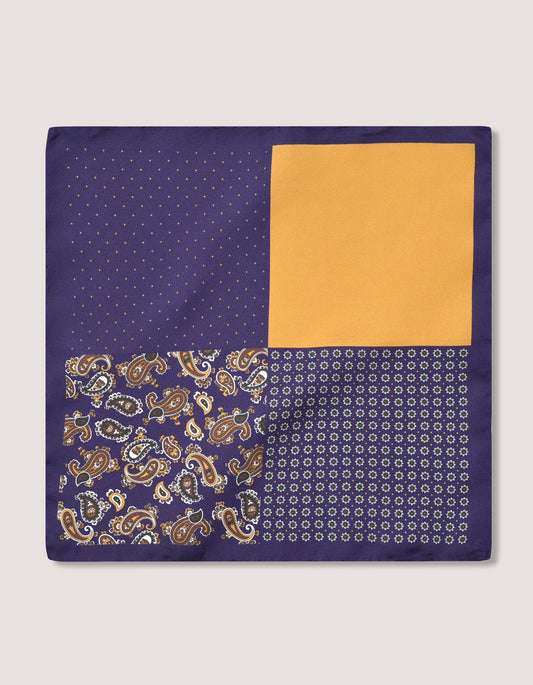 Pochette en soie violette et moutarde