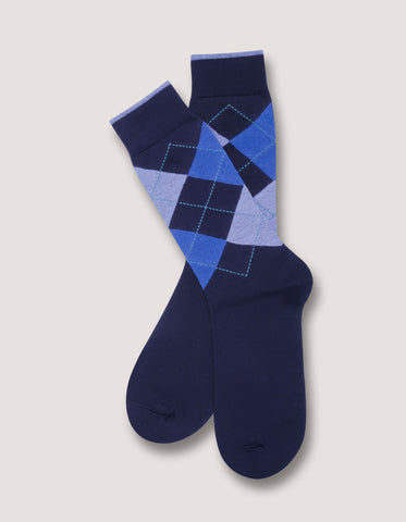 Premium Blue Argyle Cotton Socks