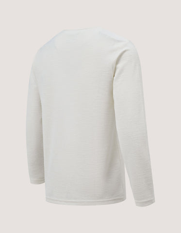 Off White Long Sleeve Textured Crew Neck T-Shirt