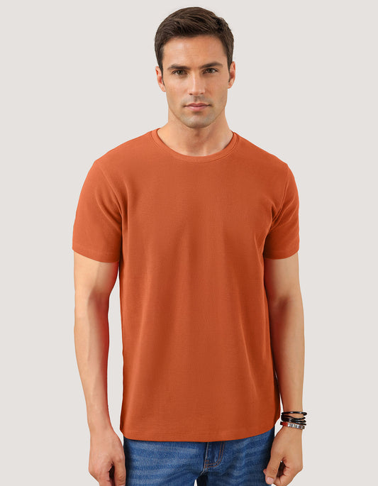Fiery Rust Textured Cotton T-Shirt