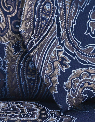 Cravate en soie à motif cachemire bleu et bronze