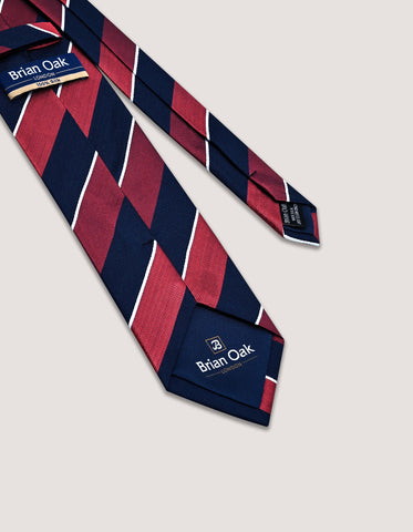 Cravate régimentaire en soie marron et bleu marine