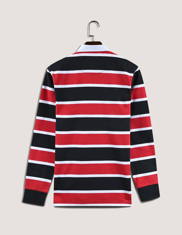Maillot de rugby rayé noir et rouge