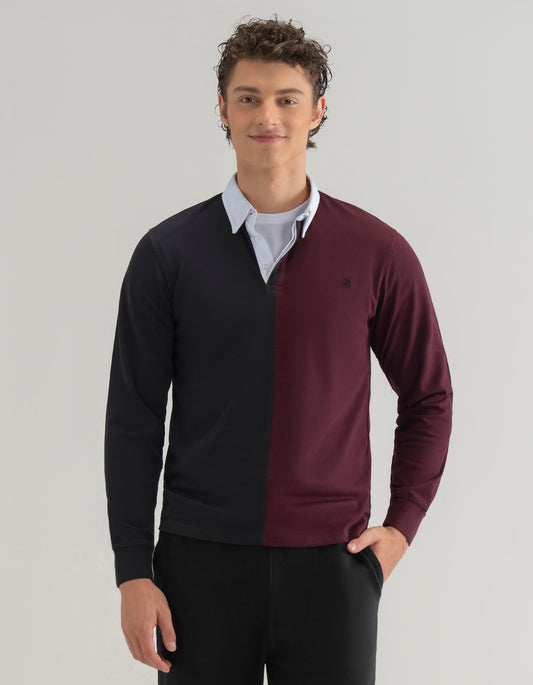 Maillot de rugby à blocs de couleurs noir et marron