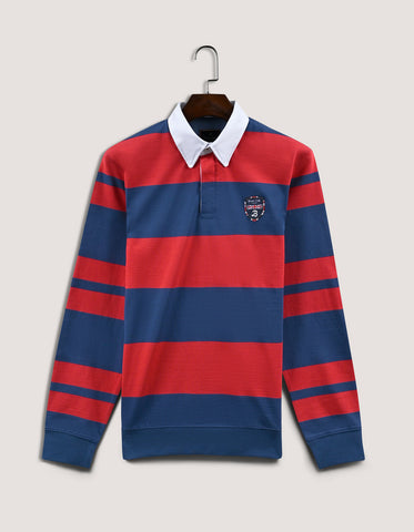 Maillot de rugby à rayures bleues et rouges