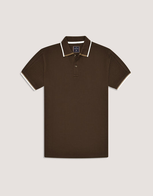 Brown Textured Designer Polo Shirt